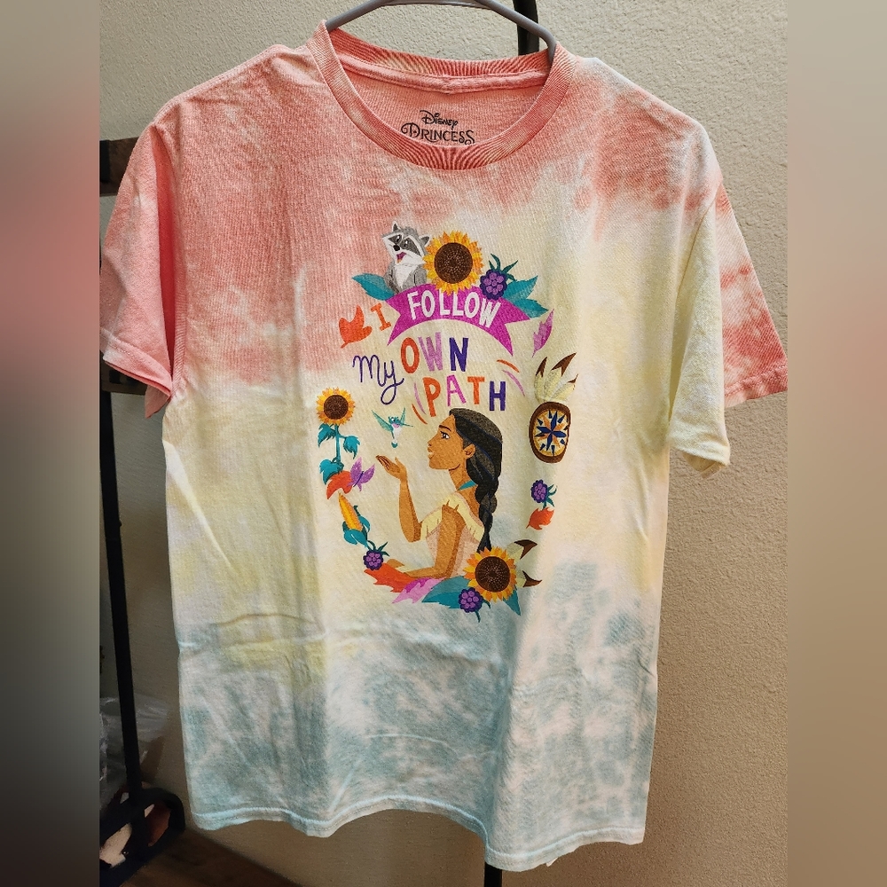 Pocahontas Follow My Path Floral Youth Tie-Dye T-Shirt Disney NWT